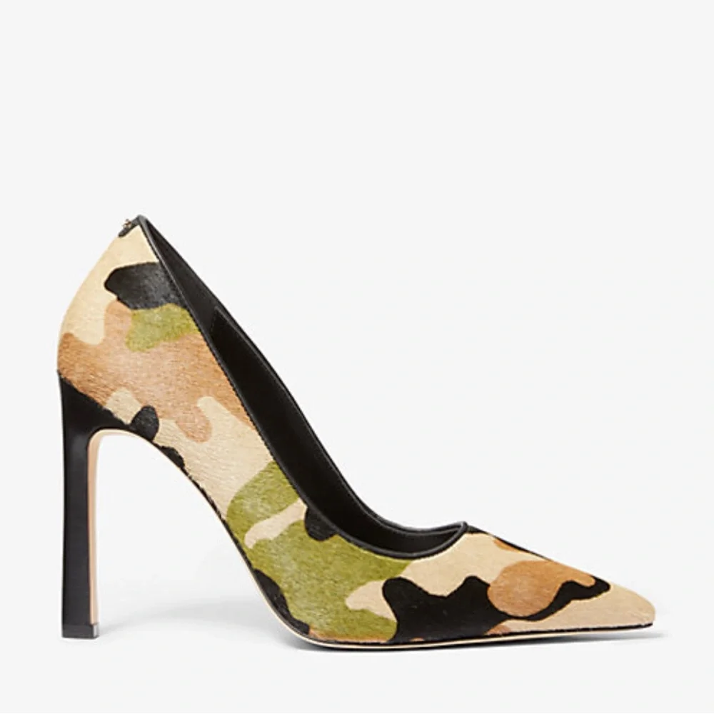 Michael Kors NWT Amara Camouflage Dyed Real Hair Cow Fur Leather Women's Pump.